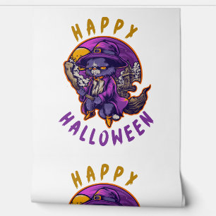 Happy Halloween Halloween Witch Cat Wallpaper