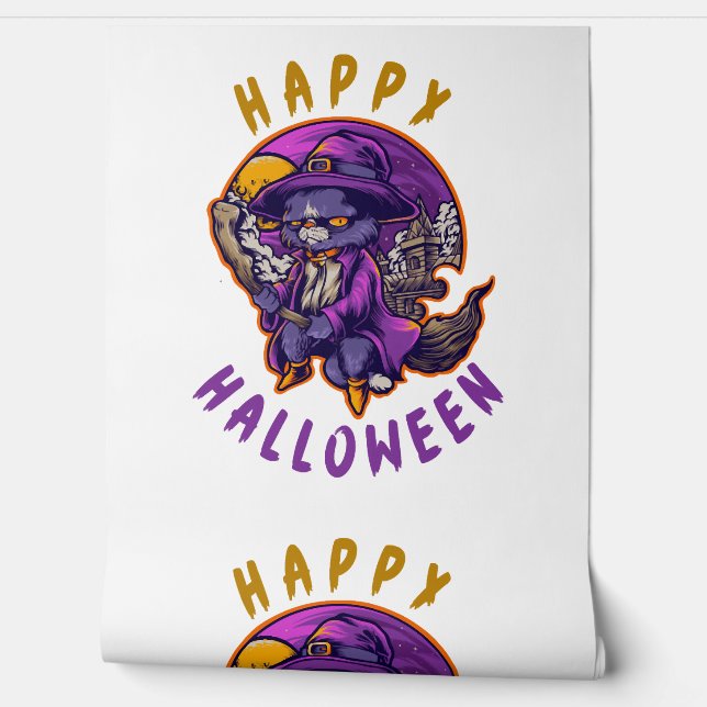 Happy Halloween Halloween Witch Cat Wallpaper (Unrolling)