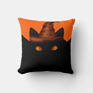 happy Halloween  hat and cat face Throw Pillow