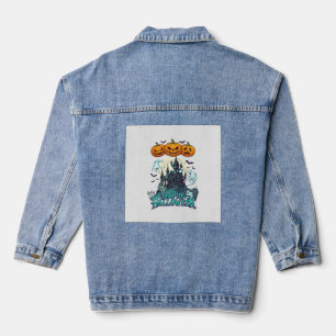 Happy Halloween Haunted Castle Pumpkins Ghosts_1 Denim Jacket