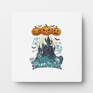 Happy Halloween Haunted Castle Pumpkins Ghosts_1 Plaque