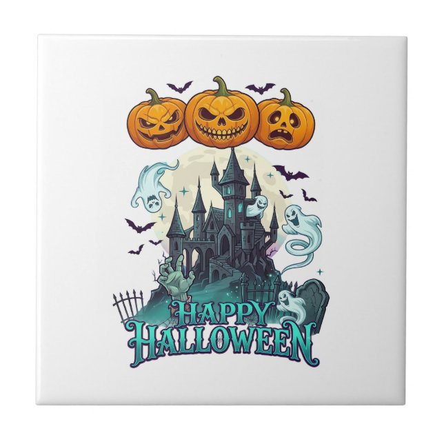 Happy Halloween Haunted Castle Pumpkins Ghosts_1 Tile (Front)