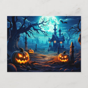 Happy Halloween   Haunted Cemetery Postcard