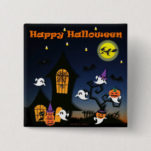 Happy Halloween Haunted House 2 Inch Square Button