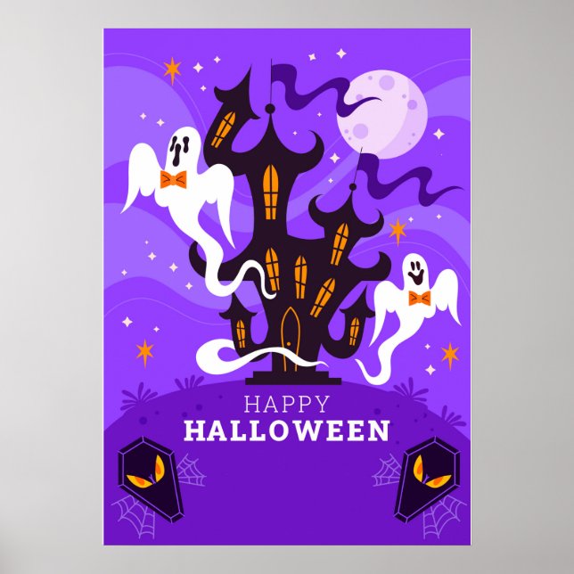 Happy Halloween Haunted House and Ghost Poster (Front)