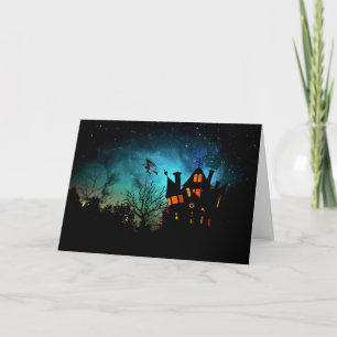 Happy Halloween Haunted House and Witch Card