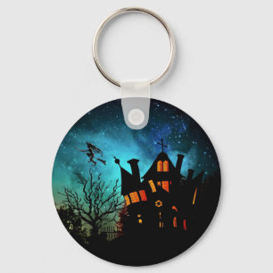 Happy Halloween Haunted House and Witch Keychain