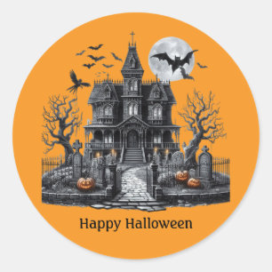Happy Halloween Haunted house Classic Round Sticker