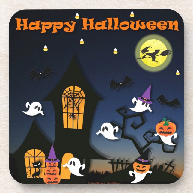 Happy Halloween Haunted House Coaster (Front)