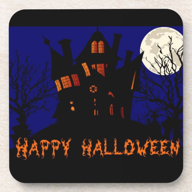 Happy Halloween Haunted House Coaster (Front)