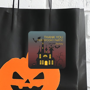 Happy Halloween Haunted House Gradient Square Sticker