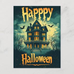 Happy Halloween Haunted House Holiday Postcard