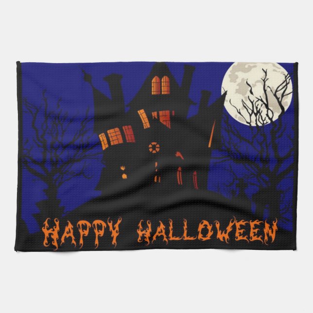 Happy Halloween Haunted House Kitchen Towel (Horizontal)
