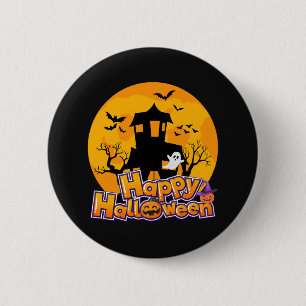 Happy Halloween Haunted House Moon 2 Inch Round Button