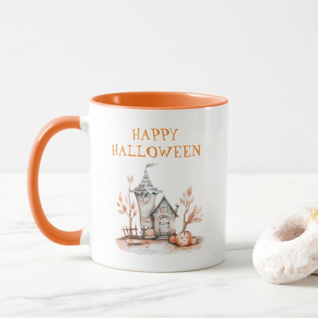 Happy Halloween Haunted House Mug (With Donut)