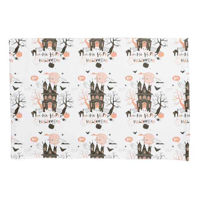 Happy Halloween Haunted House Pillowcase (Front)