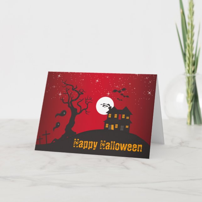 Happy Halloween Haunted House Red Card (Front)
