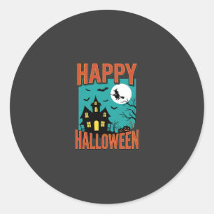 Happy Halloween Haunted House Witch Design Classic Round Sticker