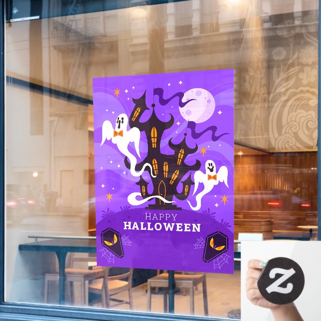 Happy Halloween Haunted Scene Window Cling (Cafe Window)