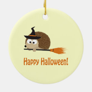 Happy Halloween! Hedgehog Witch Ceramic Ornament