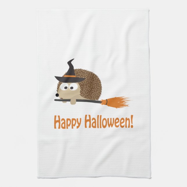 Happy Halloween! Hedgehog Witch Kitchen Towel (Vertical)