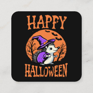 Happy Halloween Hedgehog Witch Square Business Card