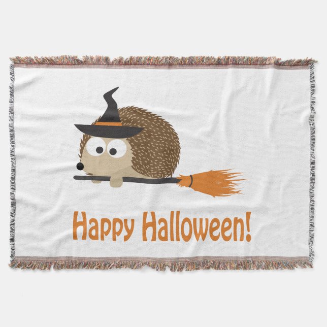 Happy Halloween! Hedgehog Witch Throw Blanket (Front)
