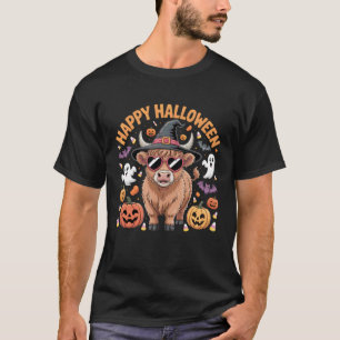 Happy Halloween Highland Cow Witch Costume Cute T-Shirt