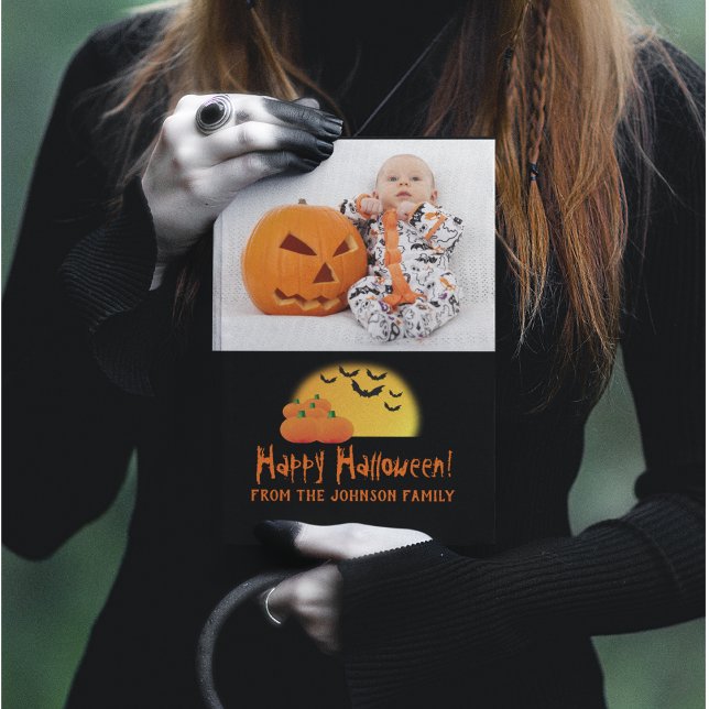 Happy Halloween Holiday Baby Family Photo (Baby's first Halloween photo shoot card for family and friends.)