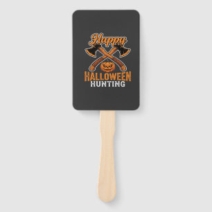 Happy Halloween Hunting Crossed Axes Pumpkin Hand Fan