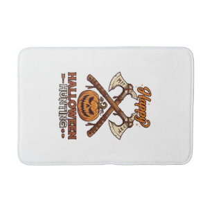 Happy Halloween Hunting Crossed Axes Pumpkin Runes Bath Mat
