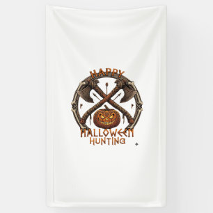 Happy Halloween Hunting Pumpkin Crossed Axes Bone  Banner