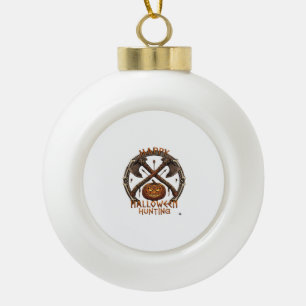 Happy Halloween Hunting Pumpkin Crossed Axes Bone Ceramic Ball Christmas Ornament