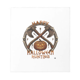 Happy Halloween Hunting Pumpkin Crossed Axes Bone Notepad