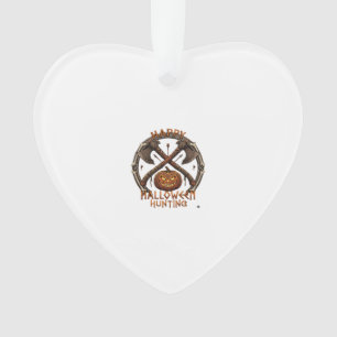 Happy Halloween Hunting Pumpkin Crossed Axes Bone Ornament