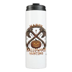 Happy Halloween Hunting Pumpkin Crossed Axes Bone  Thermal Tumbler
