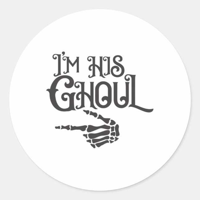 Happy Halloween Im His Ghoul Skull Hand  Classic Round Sticker (Front)