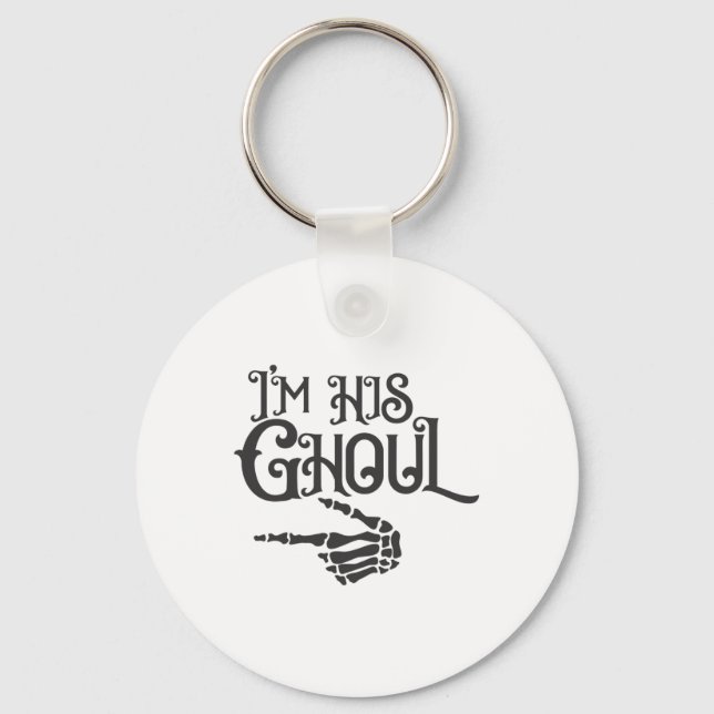 Happy Halloween Im His Ghoul Skull Hand  Keychain (Front)