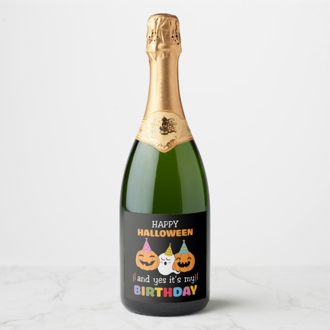 Happy Halloween Its My Birthday Halloween Sparkling Wine Label (Front)