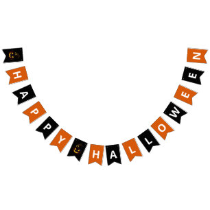 Happy Halloween Jack O Lantern Black   Orange  Bunting Flags