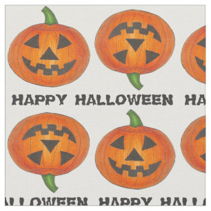Happy Halloween Jack o' Lantern Carved Pumpkin Fabric