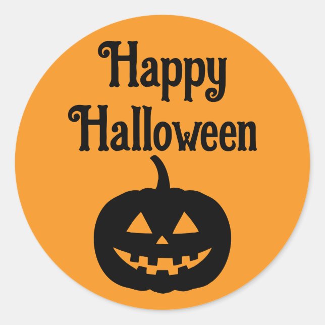 Happy Halloween Jack o Lantern Face Classic Round Sticker (Front)