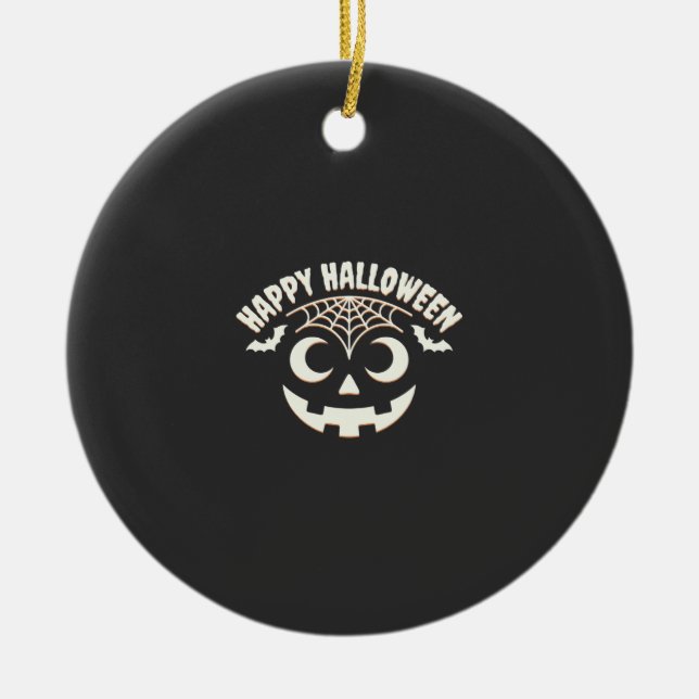 Happy Halloween Jack-O-Lantern Face Design_1 Ceramic Ornament (Front)