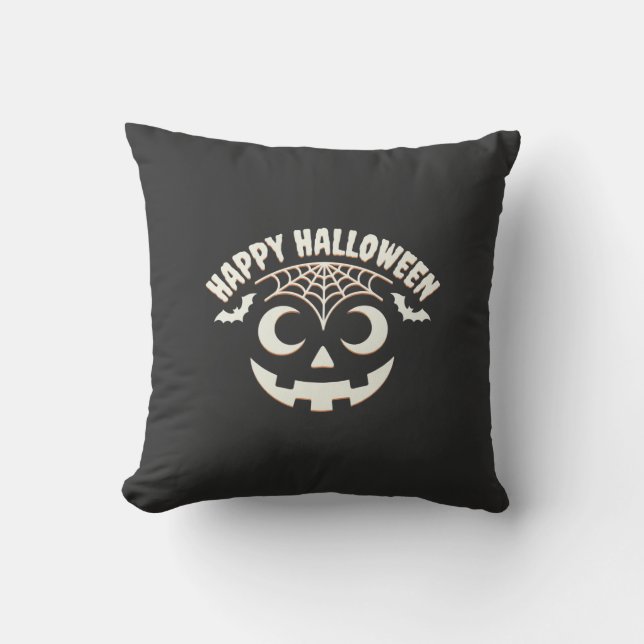 Happy Halloween Jack-O-Lantern Face Design_1 Throw Pillow (Front)