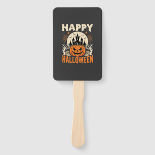 Happy Halloween Jack O Lantern Haunted Castle Hand Fan