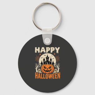 Happy Halloween Jack O Lantern Haunted Castle Keychain