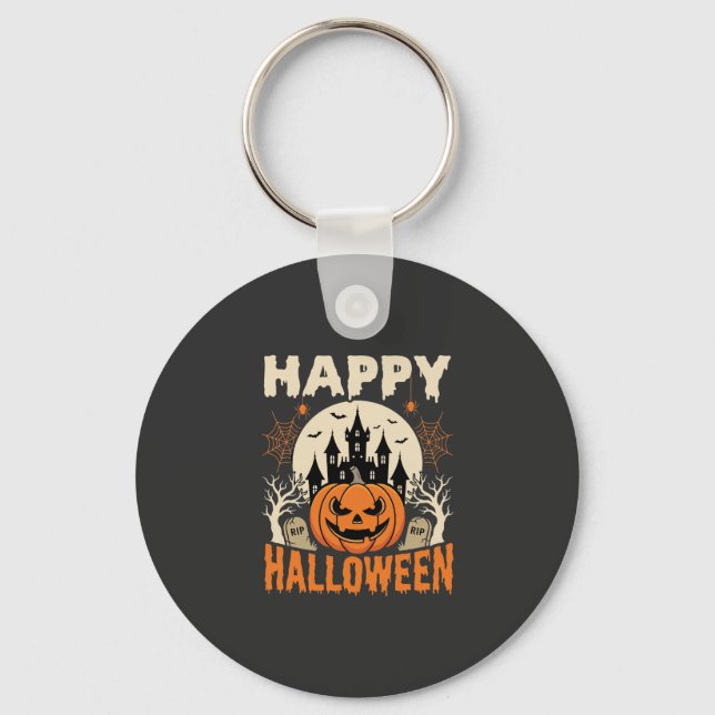 Happy Halloween Jack O Lantern Haunted Castle Keychain (Front)