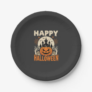Happy Halloween Jack O Lantern Haunted Castle Paper Plate