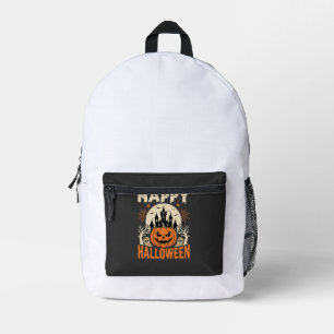 Happy Halloween Jack O Lantern Haunted Castle Printed Backpack