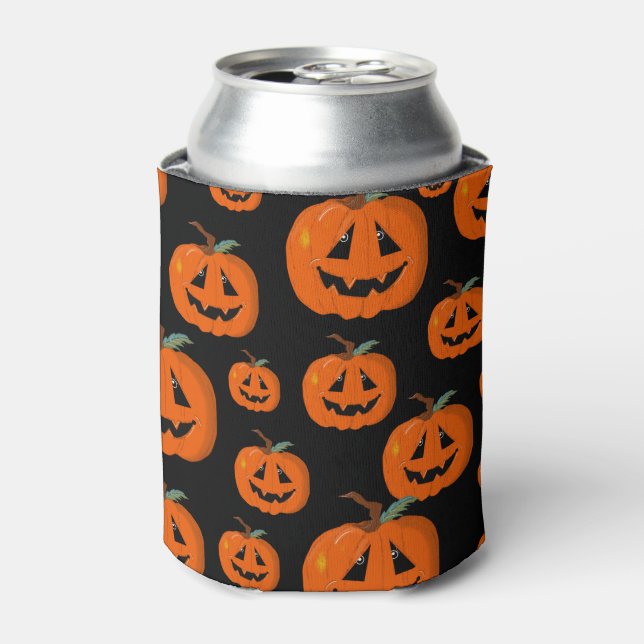 Happy Halloween Jack O Lantern Illustrative Art Can Cooler (Can Front)